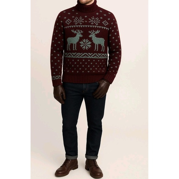 polo ralph lauren Hand Knit Wool Nordic Moose Pattern Holiday‎ Sweater Size L
